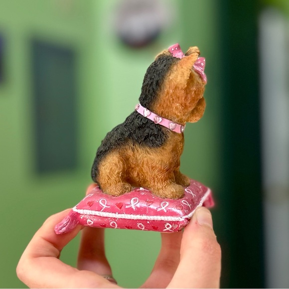 Vintage Paws For The Cause Yorkie Dog On Pink Pillow Elegant Dainty Home Art - Picture 3 of 9